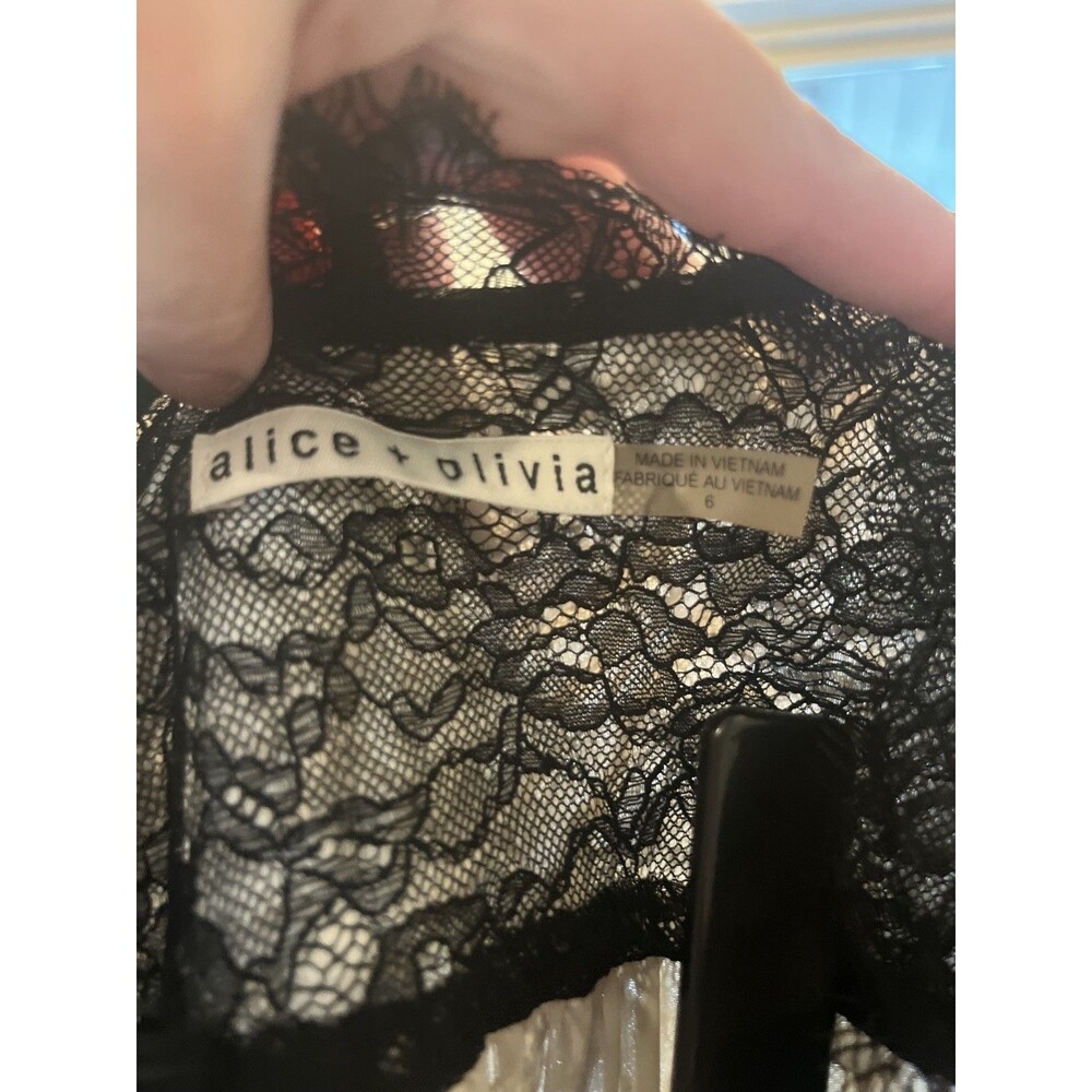 Alice And Olivia Deena Drop Waist Lace Dress Black/natural sz 6 - Picture 7 of 12